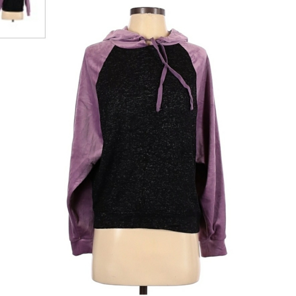 Pink Republic Purple Velvet Marled Black Hoodie Hooded Sweatshirt Size Small S